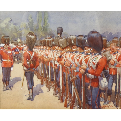 546 - Christopher Clark (1875 - 1942), a military parade, Grenadier Guards, signed and dated '03, 22cm x 2... 