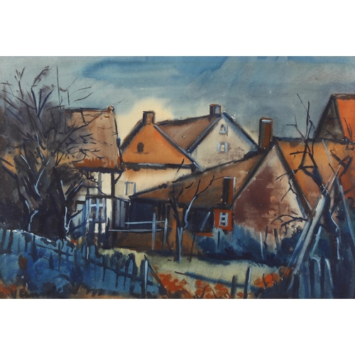 562 - Watercolour, study of buildings, mid-20th century, indistinctly signed, 34cm x 48cm, framed