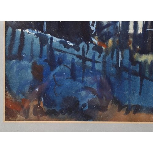 562 - Watercolour, study of buildings, mid-20th century, indistinctly signed, 34cm x 48cm, framed