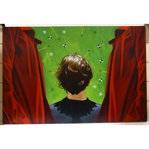 570 - Alex Kilby, contemporary oil on canvas, green screen, 91cm x 136cm, unframed