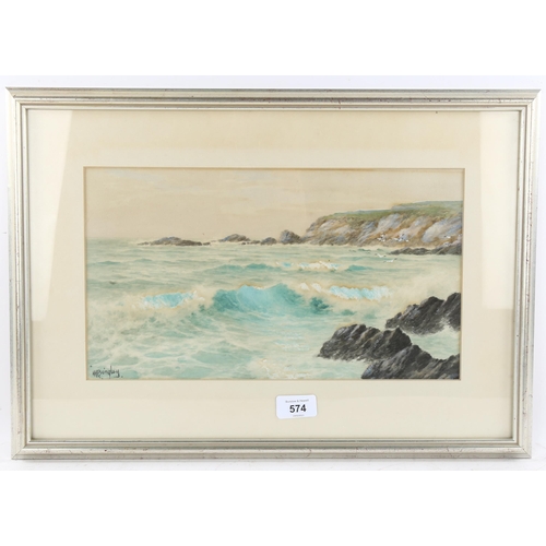 574 - Henry Harding Bingley (1887 - 1972), shore scene, watercolour, signed, 20cm x 35cm, framed