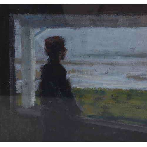 579 - Stuart Buchanan (born 1970), figure at the window, oil on paper, exhibition label verso, 20cm x 25cm... 