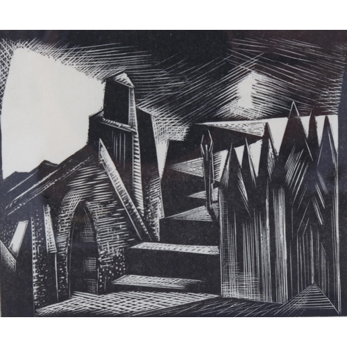 588 - Paul Nash (1889-1946), wood engraving on paper, Die Walkure, Act 3, The Valkyrie’s Home, from Wagner... 