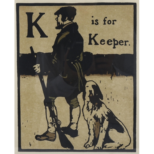 594 - William Nicholson (1872-1949), lithograph in colours on paper, K is for Keeper from An Alphabet, 189... 