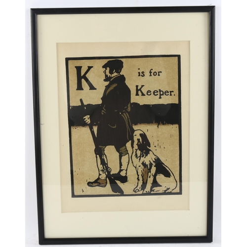 594 - William Nicholson (1872-1949), lithograph in colours on paper, K is for Keeper from An Alphabet, 189... 