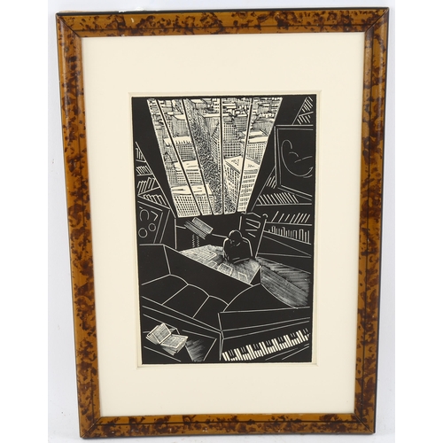 597 - Wharton Esherick (1887-1970), wood engraving on handmade paper, Of a Great City, 17.7cm x 11.3cm, mo... 