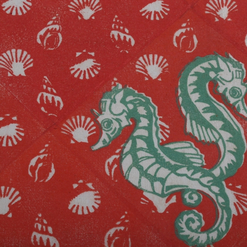 602 - Viola Paterson (1899-1901), block print on fabric, Seahorses, 26cm x 24cm, mounted, glazed and frame... 