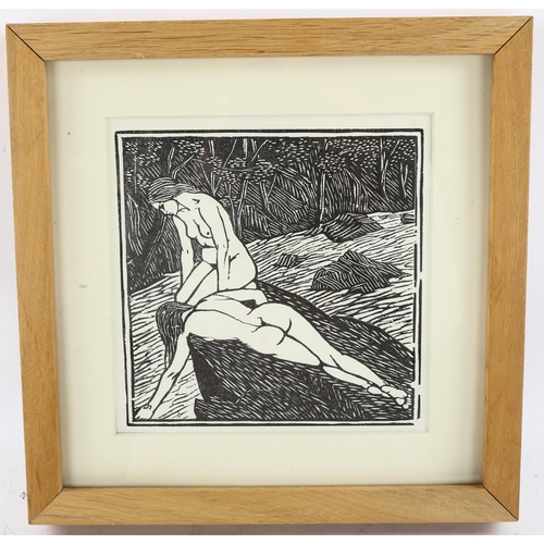 604 - Gwen Raverat (1885-1957), woodcut on paper, The Bathers (1920), 15cm x 15cm, mounted, glazed and fra... 