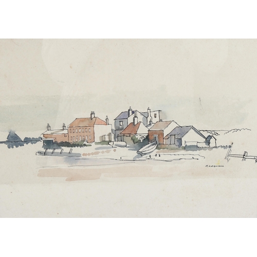 608 - William Redgrave (1903-1986), watercolour on paper, Coastal Village, 20cm x 28.5cm, mounted, glazed ... 