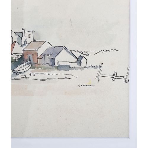 608 - William Redgrave (1903-1986), watercolour on paper, Coastal Village, 20cm x 28.5cm, mounted, glazed ... 