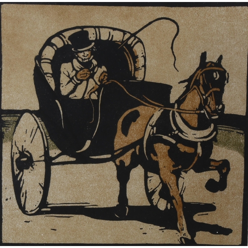 624 - William Nicholson, cabriolet, colour woodcut for Studio magazine, circa 1930, image 15cm x 15cm, tog... 