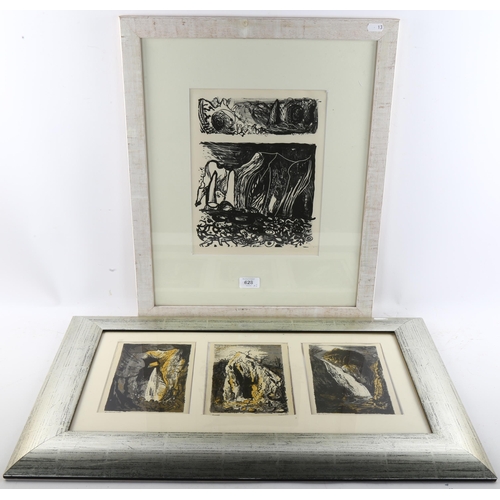 628 - John Piper, 3 lithographs, Welsh scenes mounted in common frame, 1944, and Bullslaughter Bay, origin... 