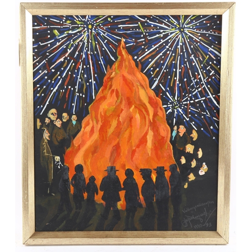 632 - Stefa Daagarsson (Scandinavian), bonfire, oil on board, signed and dated 1993, 38cm x 32cm, framed