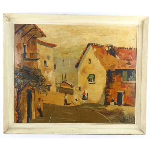 633 - Webber, Mediterranean harbour scene, mid-20th century oil on board, indistinctly signed, 52cm x 64cm... 