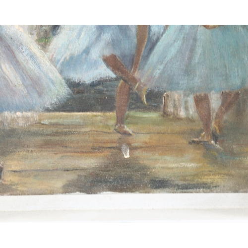 636 - Mid to late 20th century, oil on board, ballet dancers, unsigned, 25cm x 21cm, framed