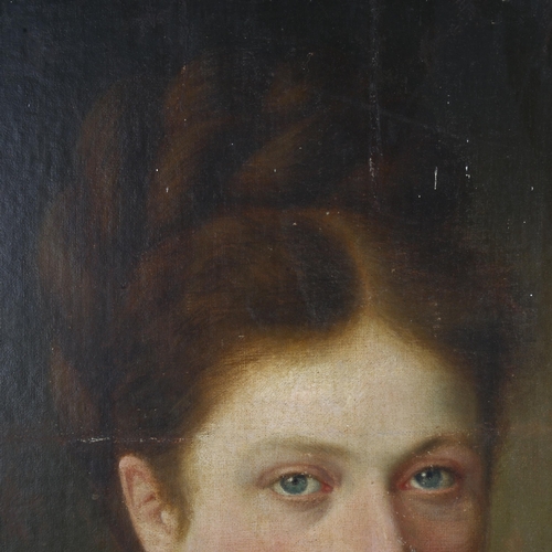 639 - 19th century oil on canvas, portrait of a young woman, unsigned, 67cm x 54cm, unframed