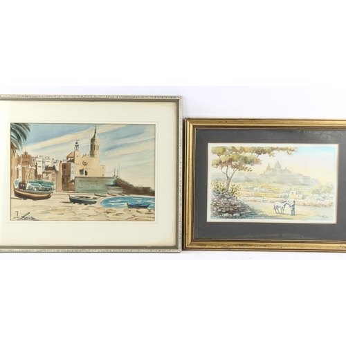 640 - **DESCRIPTION AMENDMENT** 2 watercolours, landscapes in Malta *and Spain*, largest 20cm x 31cm, fram... 