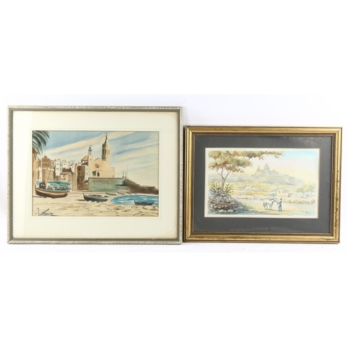 640 - **DESCRIPTION AMENDMENT** 2 watercolours, landscapes in Malta *and Spain*, largest 20cm x 31cm, fram... 