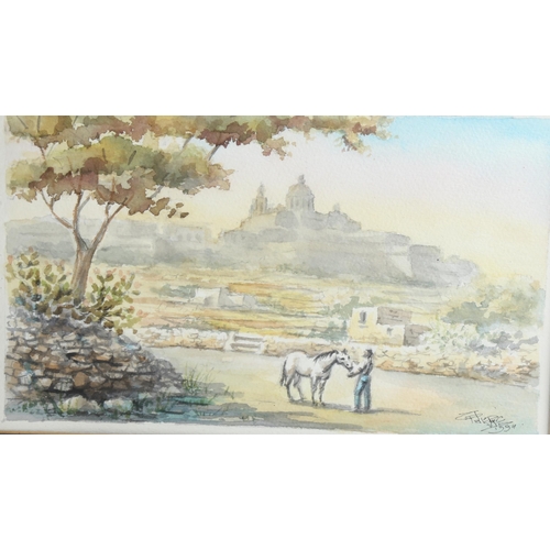 640 - **DESCRIPTION AMENDMENT** 2 watercolours, landscapes in Malta *and Spain*, largest 20cm x 31cm, fram... 