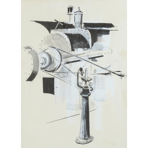 643 - Edna Lumb (1931 - 1992), engineering study, watercolour/ink, signed and dated 1971, 32cm x 23cm, fra... 