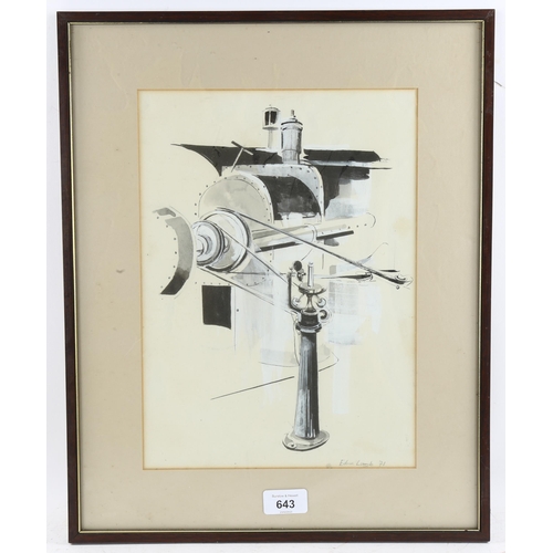 643 - Edna Lumb (1931 - 1992), engineering study, watercolour/ink, signed and dated 1971, 32cm x 23cm, fra... 