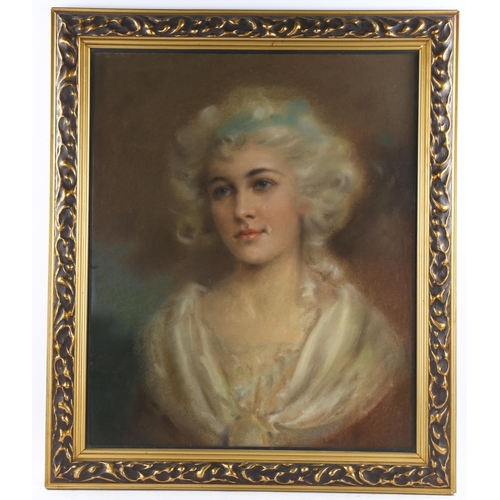 646 - Late 19th/early 20th century coloured pastels, portrait of a lady, unsigned, 58cm x 48cm, framed