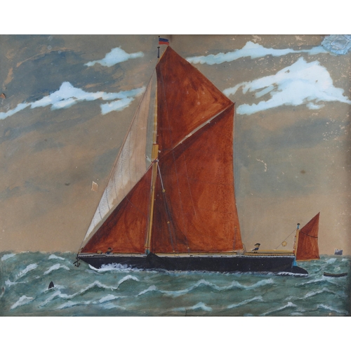 648 - 19th century watercolour, study of a sailing boat, unsigned, 30cm x 37cm, framed