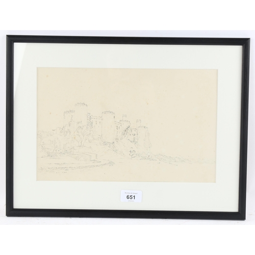 651 - Attributed to J M W Turner, Conwy Castle, pencil sketch, circa 1794/5, on Whatman paper 1794, 20cm x... 