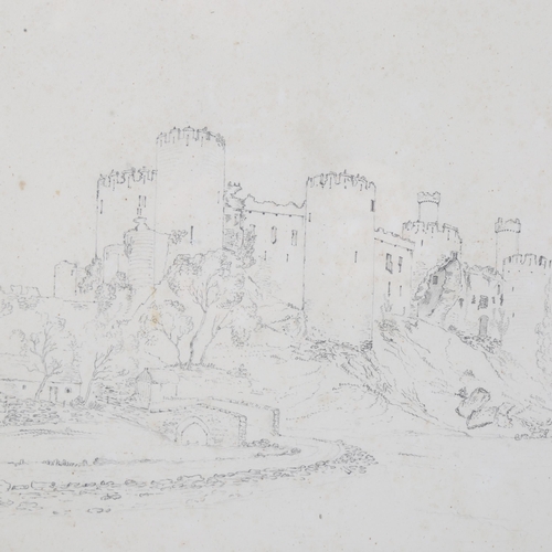 651 - Attributed to J M W Turner, Conwy Castle, pencil sketch, circa 1794/5, on Whatman paper 1794, 20cm x... 