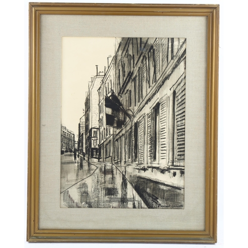 656 - Bernard Lamotte (1903 - 1983), street view, charcoal on paper, signed, 35cm x 25cm, framed