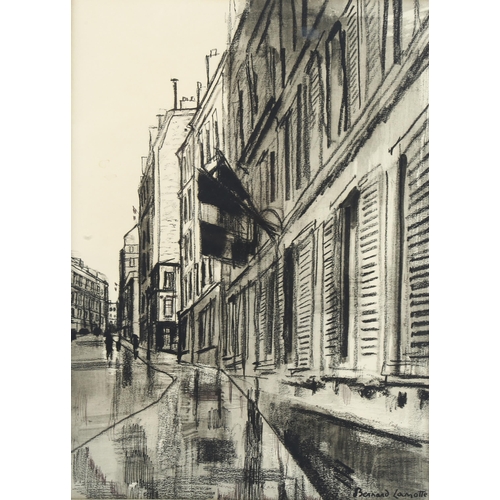 656 - Bernard Lamotte (1903 - 1983), street view, charcoal on paper, signed, 35cm x 25cm, framed