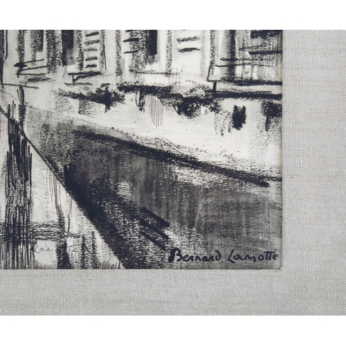 656 - Bernard Lamotte (1903 - 1983), street view, charcoal on paper, signed, 35cm x 25cm, framed