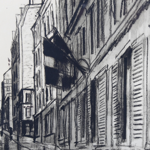 656 - Bernard Lamotte (1903 - 1983), street view, charcoal on paper, signed, 35cm x 25cm, framed