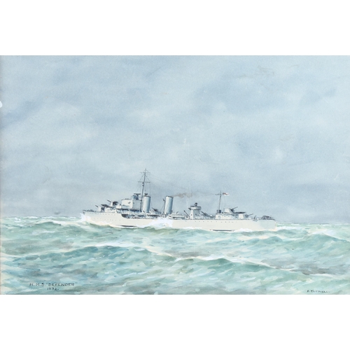 660 - Erskine Tufnell, HMS Defender 1932, and HMS Glowworm ramming Hipper 8.4.40, 24cm x 35cm, 1 framed an... 