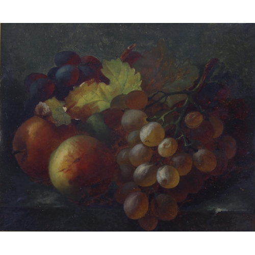 662 - 19th century oil on canvas, still life fruit, indistinctly signed S J Browne?, 25cm x 31cm, framed