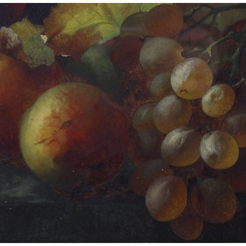 662 - 19th century oil on canvas, still life fruit, indistinctly signed S J Browne?, 25cm x 31cm, framed