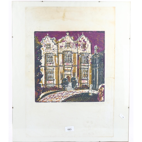 663 - Colour woodcut print, the eagle, indistinctly signed, image 30cm x 29cm, framed