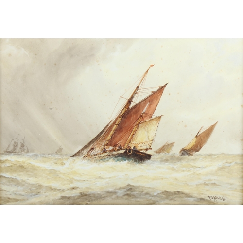 667 - Frederick James Aldridge, fishing fleet, watercolour, signed, 26cm x 36cm, framed