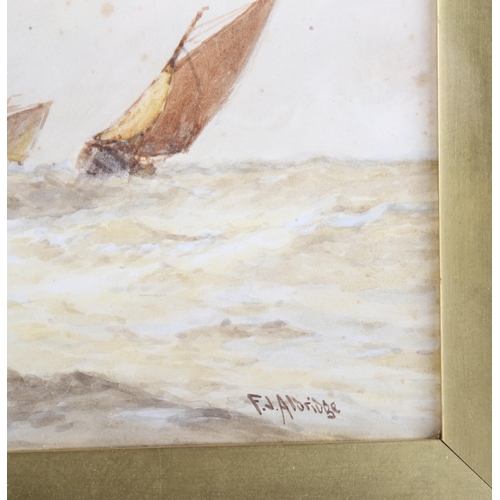 667 - Frederick James Aldridge, fishing fleet, watercolour, signed, 26cm x 36cm, framed
