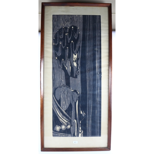 671 - Sue Smock, Bride, large linocut print, signed in pencil, no. 7/15, image 100cm x 40cm, framed