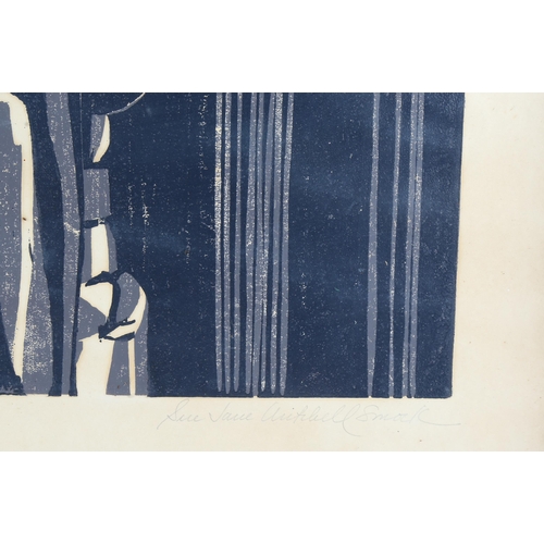 671 - Sue Smock, Bride, large linocut print, signed in pencil, no. 7/15, image 100cm x 40cm, framed