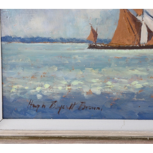 672 - Hugh Boycott Brown, cloudy morning Medway, oil on board, signed with exhibition label verso, 50cm x ... 