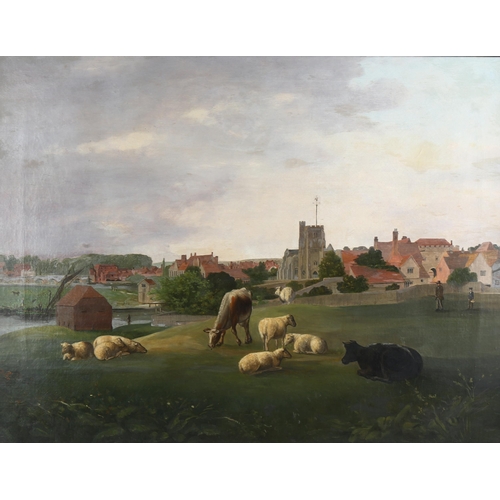 675 - 19th century oil on canvas, a view of Maidstone, unsigned, 51cm x 66cm, framed