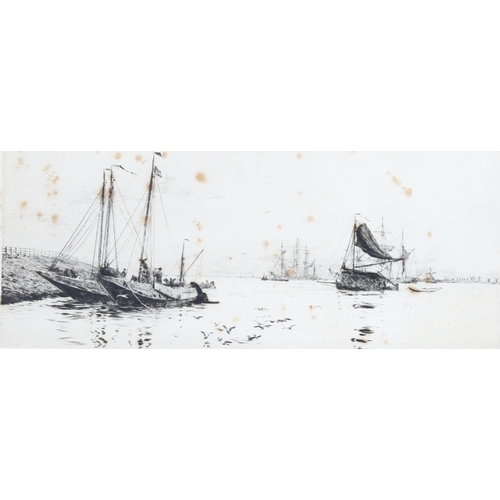 676 - William Lionel Wyllie (1851 - 1931), Dutch eel boats on the Schelt, drypoint etching, signed in penc... 