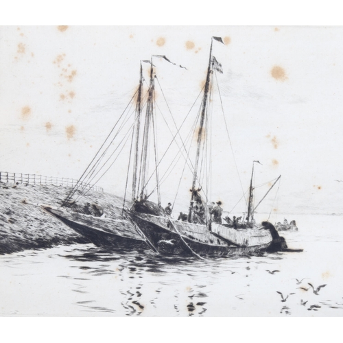 676 - William Lionel Wyllie (1851 - 1931), Dutch eel boats on the Schelt, drypoint etching, signed in penc... 