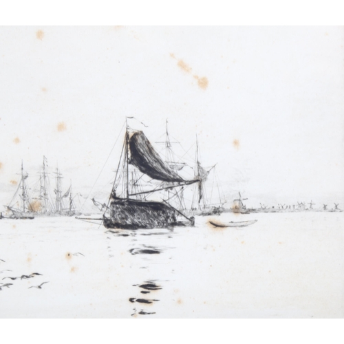 676 - William Lionel Wyllie (1851 - 1931), Dutch eel boats on the Schelt, drypoint etching, signed in penc... 