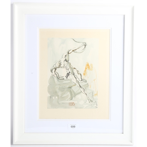 680 - Salvador Dali (1904 - 1989), Divine Comedy Inferno, lithograph, image 25cm x 17cm, framed