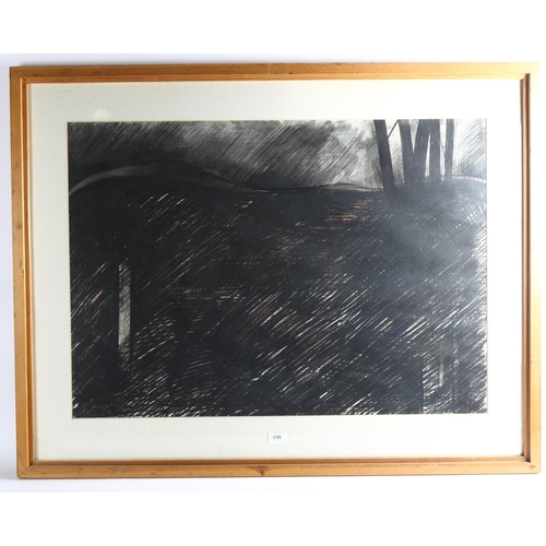 690 - Tony Chisholm, Hill With Trees, charcoal on paper, inscribed verso, 58cm x 81cm, framed