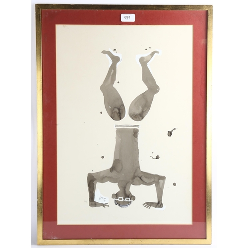 691 - 20th century watercolour, headstand, unsigned, 55cm x 37cm, framed