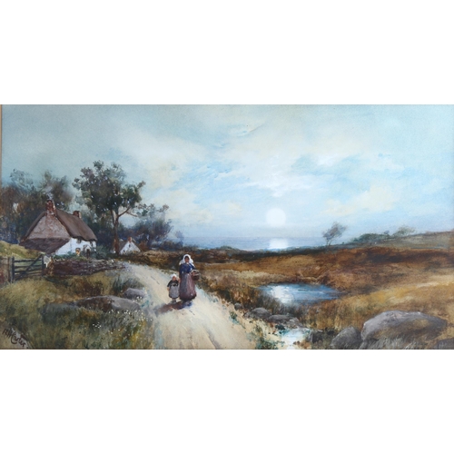 693 - Richard Harry Carter (1839 - 1911), 2 figures on a country lane, watercolour, signed, 28cm x 51cm, f... 